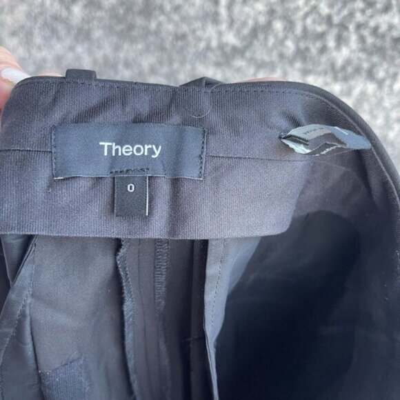 Theory Womens Cotton Pants Size 0 Black Career Office Dress Pants - Picture 7 of 8